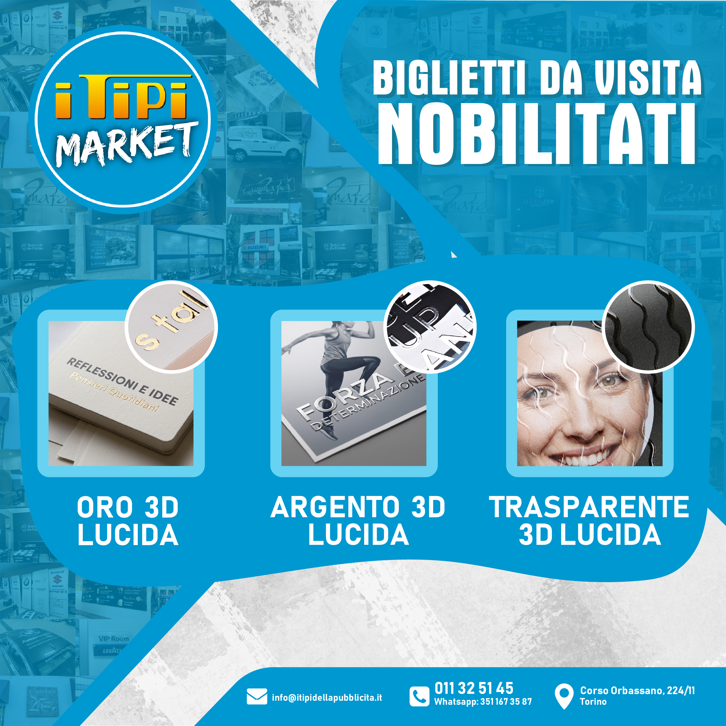 Biglietti da visita nobilitati con oro, argento e vernice selettiva