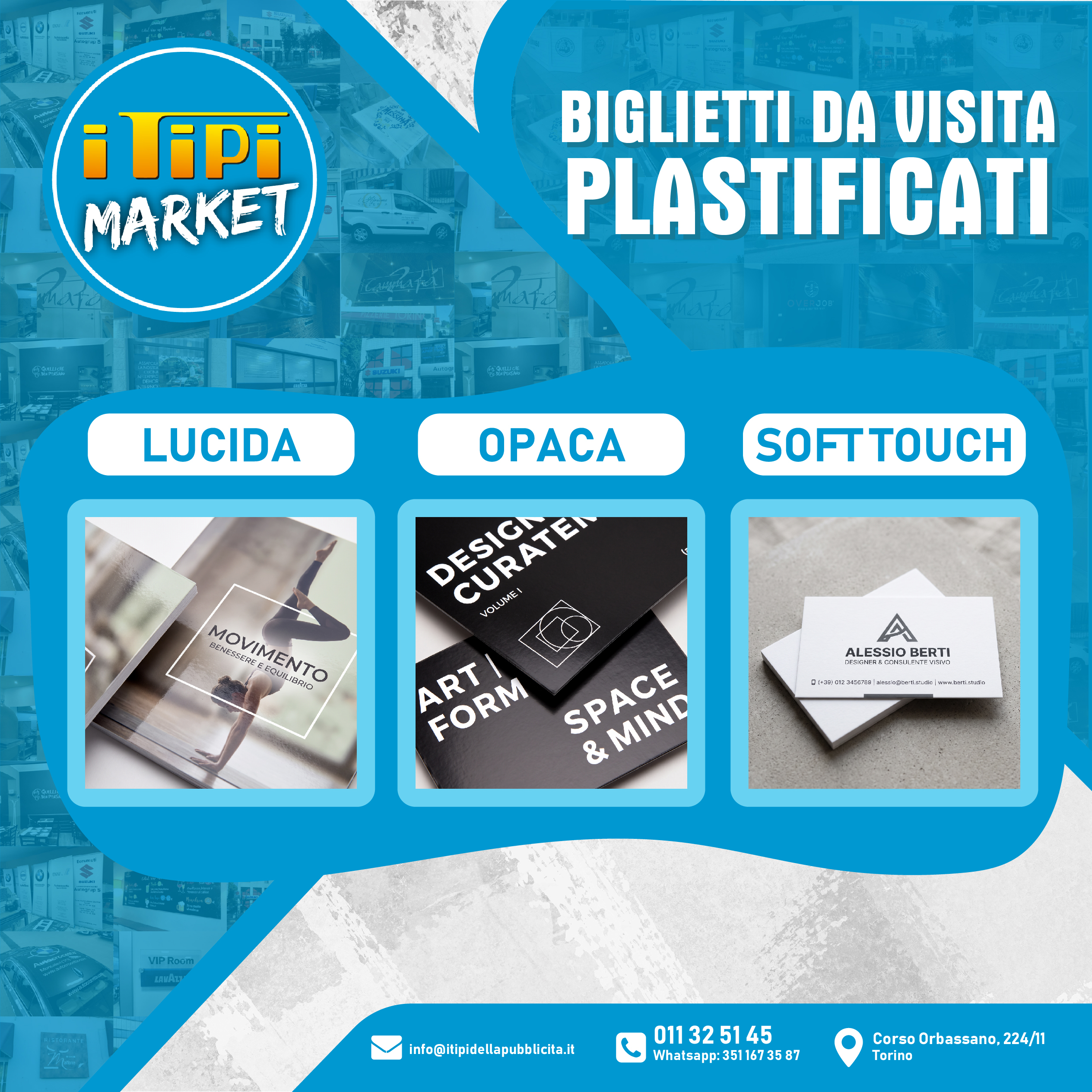Biglietti da visita plastificati soft touch, opaca e lucida