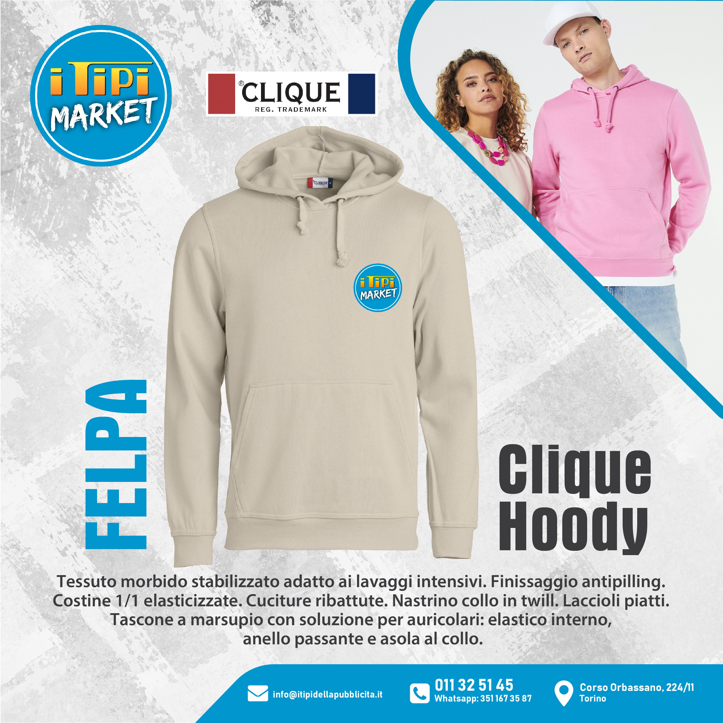 Felpa con cappuccio Clique personalizzata Basic Hoody