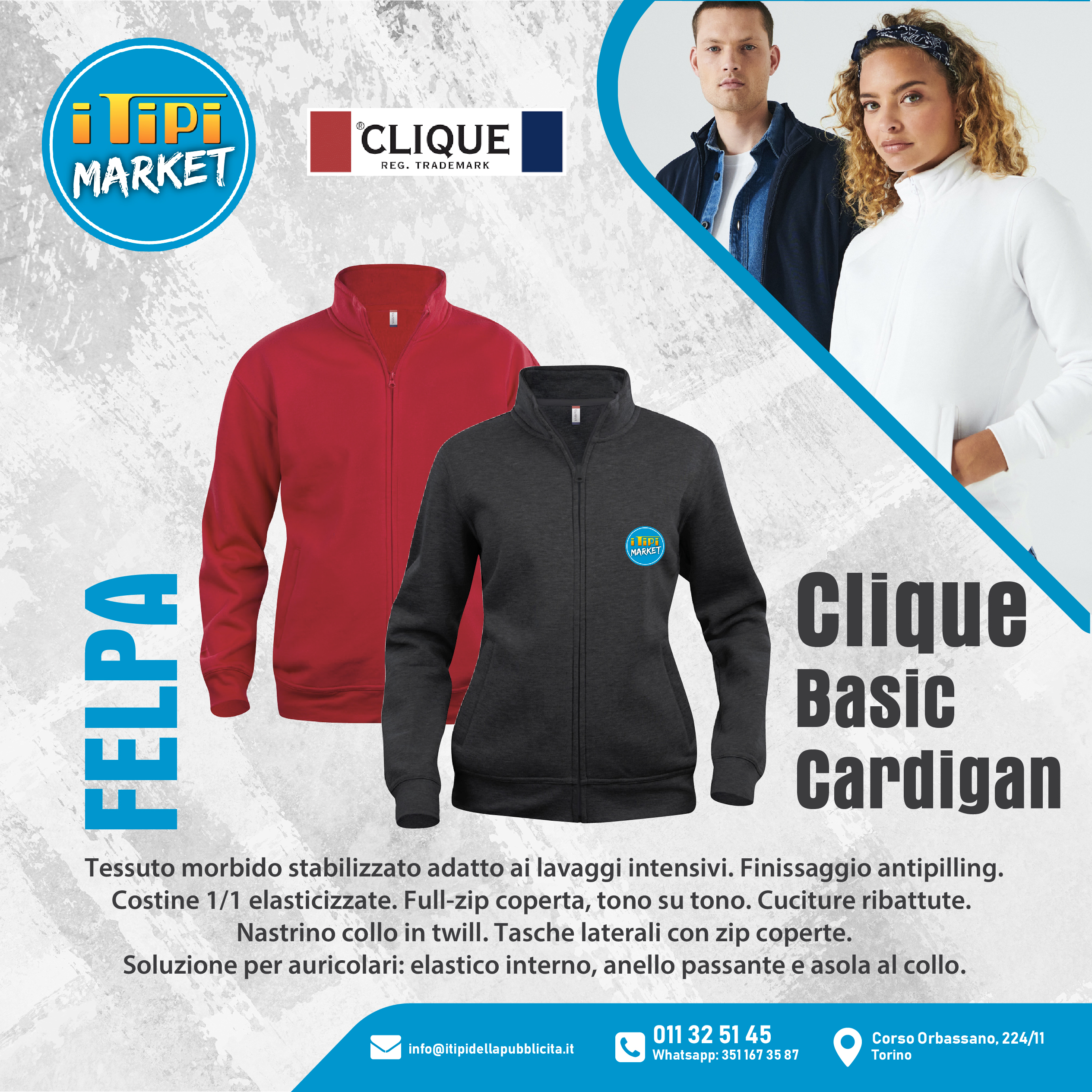Felpa cardigan personalizzata Clique Basic Cardigan