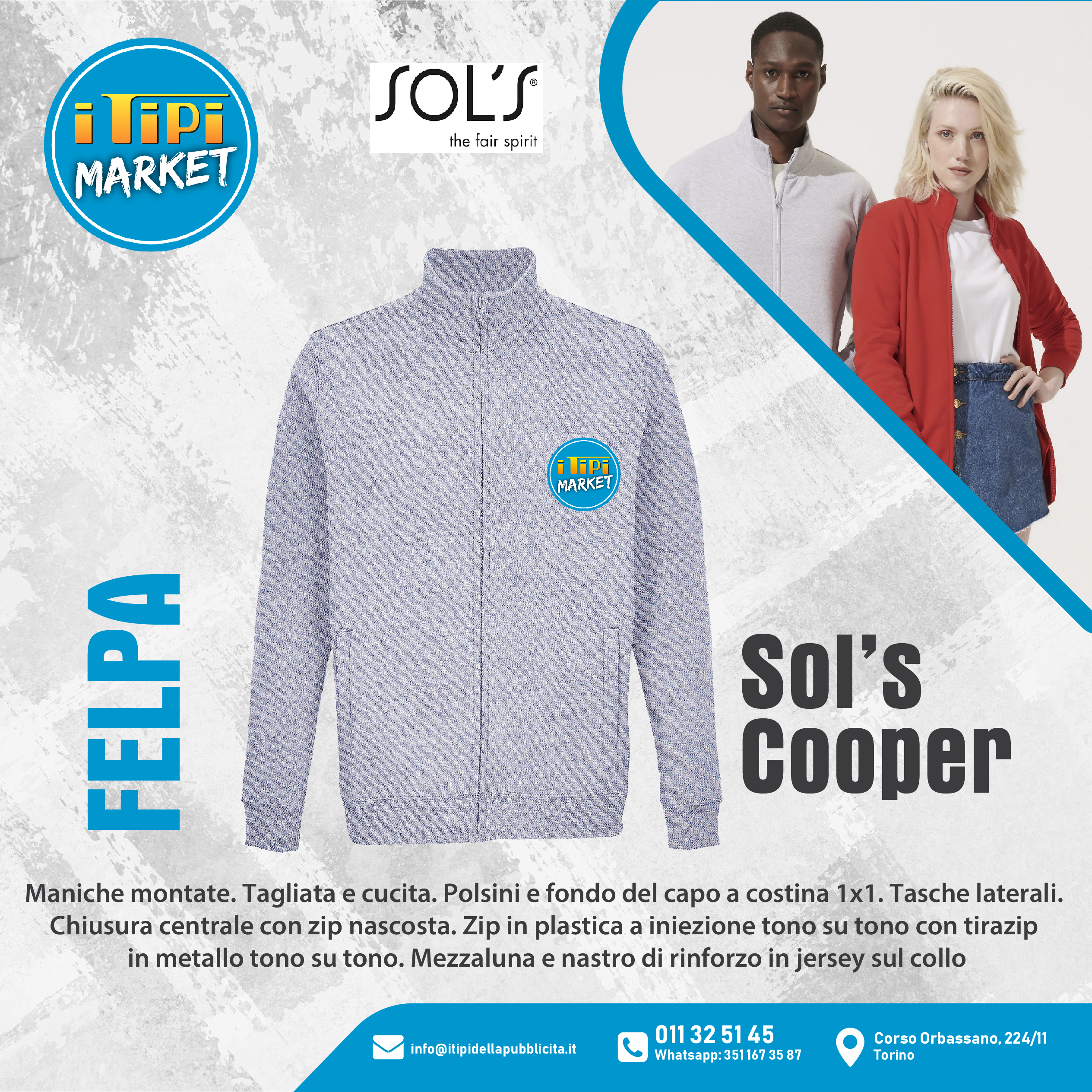 Felpa full zip personalizzata Sol's Cooper
