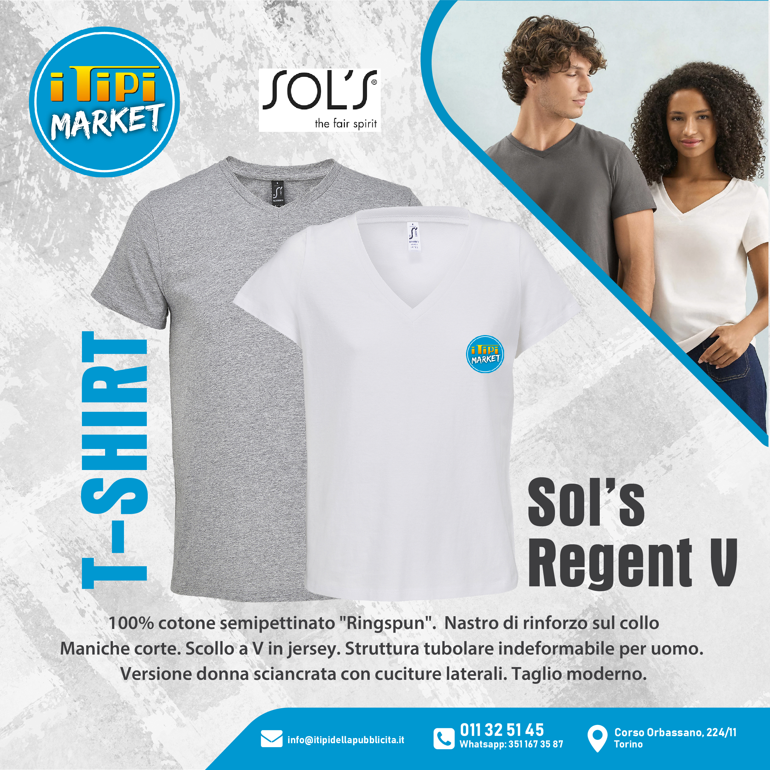 T-shirt Sol's Regent V personalizzate scollo a V